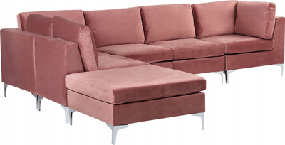 Divan këndor Beliani EVJA, modular me ottoman, 4 vende, rozë