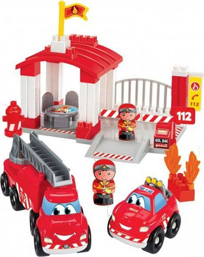 Set lodrash stacion zjarrfikës, 56 pjesë, me makina zjarrfikëse, shumëngjyrësh