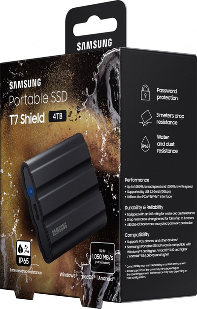 SSD i jashtëm Samsung T7 Shield, 4TB, USB 3.2, i zi