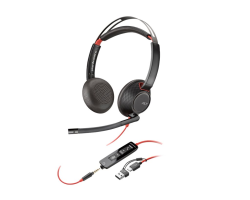 HP Poly Blackwire 5220 Stereo Headset, USB-C, 3.5mm, USB-A Adapter, Noise-Cancelling Mic, Black