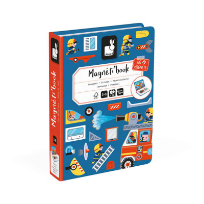 Lojë magnetike Janod Magneti'book Firefighters, 60 magnetë, edukative, blu