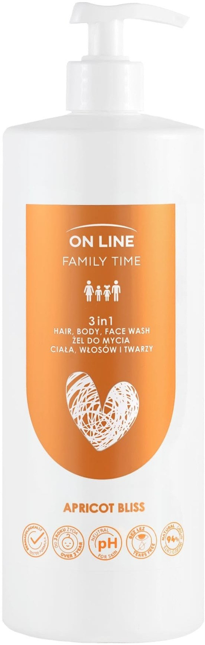 Гел за миење ON LINE Family Time 3in1 Apricot Bliss, 850 ml, пумпа дозатор