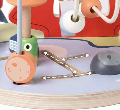 Lodër edukative Classic World Space Orbits Beads, kub motorik druri, raketë hapësinore, shumëngjyrësh