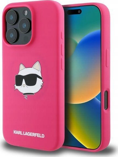 Futrollë telefoni Karl Lagerfeld Choupette për iPhone 16 Pro, MagSafe, rozë