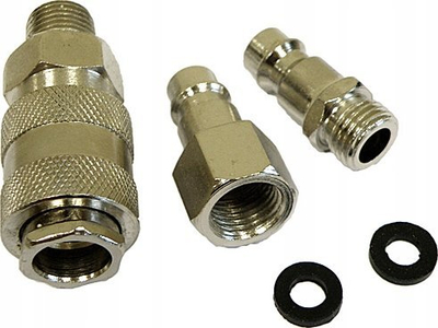 Set kuplungash pneumatike për zorrë, 1/4", 3 copë, metalik