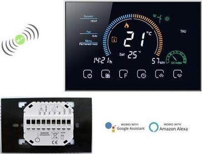 Термостат Renov8 Smart Wi-Fi, LCD во боја, за фан-коил 2 4 цевки, бел