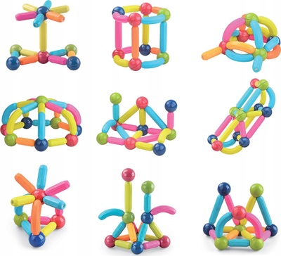 Магнетни градежни блокови Magnetic Construction, 84 парчиња, едукативни, многубојни