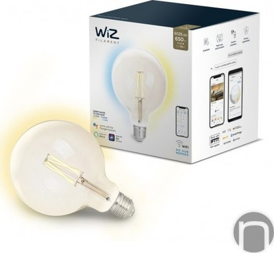 Llambë smart WiZ E27 LED G125 Filament, 6.5W, 2200K 5500K, transparente