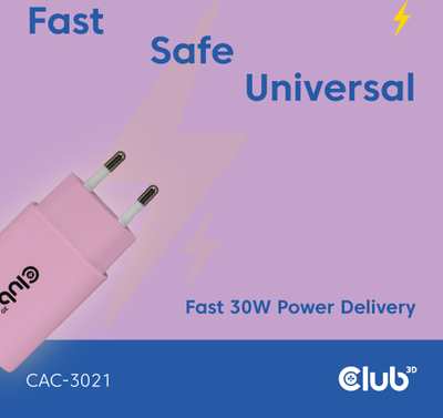 Karikues USB C Club3D Lifestyle, 30W, set 2 copë, rozë
