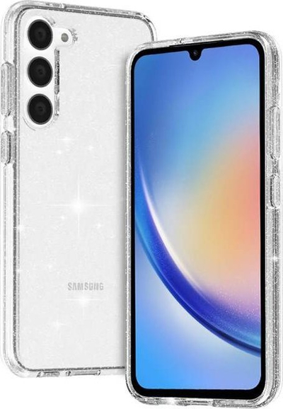 Kllëf telefoni Crong Glitter për Samsung Galaxy A34 5G, silikoni Anti Shock, transparent me shkëlqim