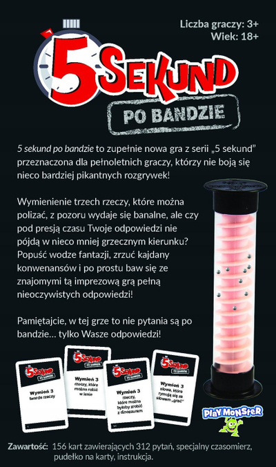 Lojë tavoline Trefl 5 Seconds Off the Rails, për të rritur 18+, me karta pyetjesh, e zezë