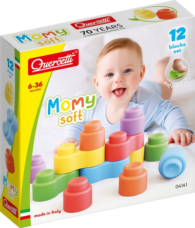 Lodra blloqe Quercetti Momy Soft, set me 12 copa, shumëngjyrëshe