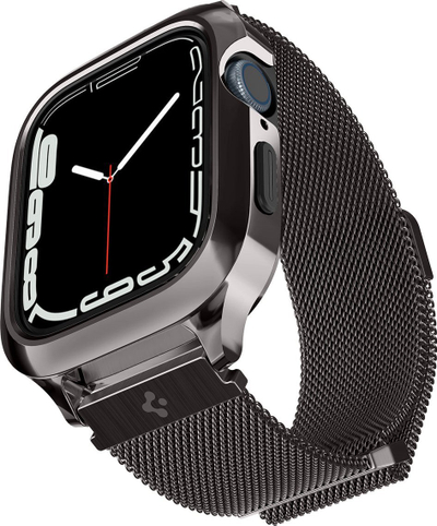 Set rrip dhe mbrojtëse Spigen Metal Fit Pro për Apple Watch 7 8 45mm, metalik, ngjyrë grafit