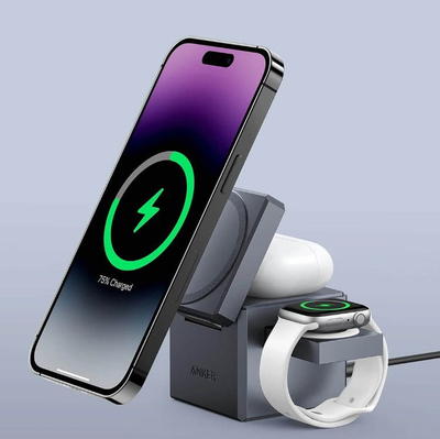 Karikues wireless Anker Y1811G11 Cube MagSafe, 3 në 1, USB-C, gri e errët