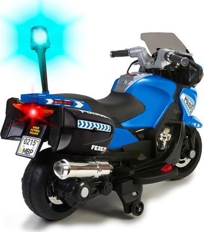 Motoçikletë elektrike për kalamaj Feber Police, 12V, me drita edhe zëra, blu