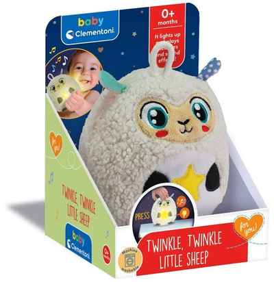 Dritë nate për fëmijë Clementoni Baby Twinkle Twinkle Little Sheep, me melodi relaksuese, qengj, e bardhë
