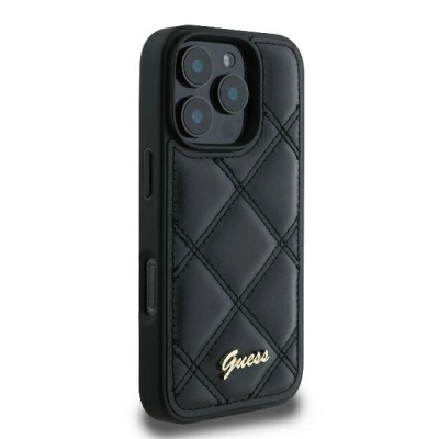 Këllëf telefoni Guess Quilted Metal Logo për iPhone 16 Pro Max, 6.9", i zi