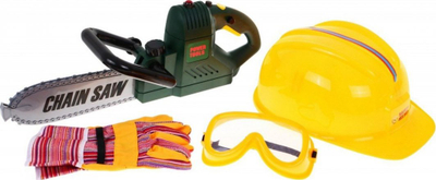 Set lodrash Power Tools Little Lumberjack, sharrë zinxhir me dritë dhe zë, helmetë dhe aksesorë, i verdhë