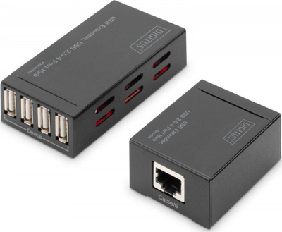 Zgjatës USB Digitus USB 2.0, 4 porta, deri 50 m, i zi