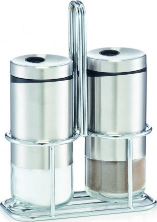 Set për kripë dhe piper Zeller, 3 pjesë, xham dhe çelik inox, transparent