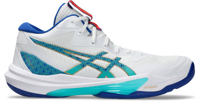 Atlete handbolli Asics Sky Elite FF MT 3 për sallë, të bardha me blu