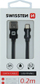 Kabllo Swissten Textile Lightning, 0.2m, USB 2.0, e zezë
