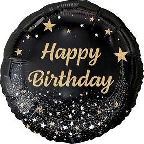 Balonë folie ALBI Happy Birthday, 18\", e zezë me të artë