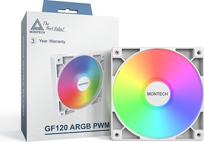 Вентилатор за куќиште Montech GF120 ARGB PWM, 120mm, 4 pin, бел