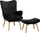 Set kolltuk me ottoman Wingback, kadife, me këmbë druri, i zi