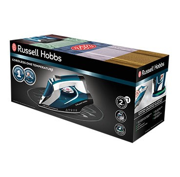 Hekur me avull Russell Hobbs Cordless One Temperature, 2600W, pllakë qeramike, blu