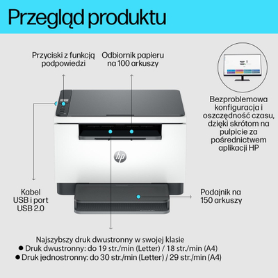Printer shumëfunksional HP LaserJet MFP M234d, lazer, bardh e zi