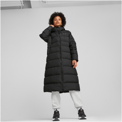 Pallto me pupla Puma Long Hooded Down Coat, e gjatë, me kapuç, e zezë, XS