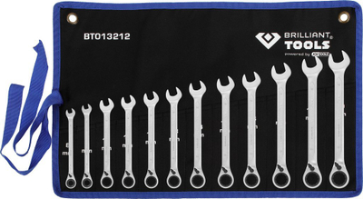 Set çelsa unazorë me ratçet Brilliant Tools BT013212, 12 copa, 8-19 mm, ngjyrë argjendtë