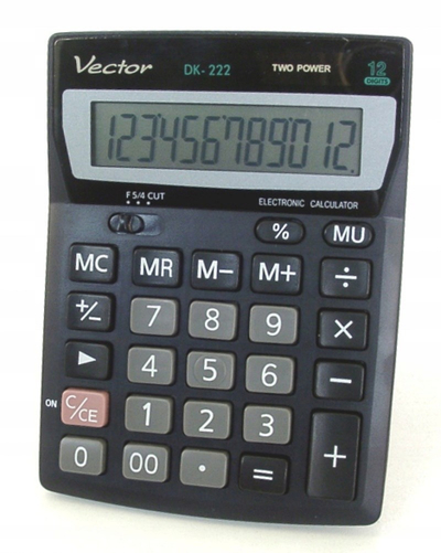 Calculator tavoline Vector DK-222, ekran 12 shifra, energji solare dhe bateri, gri