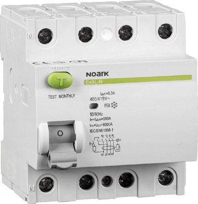 Ndërprerës diferencial Noark Ex9L N, 4P, 40A 30mA, i bardhë