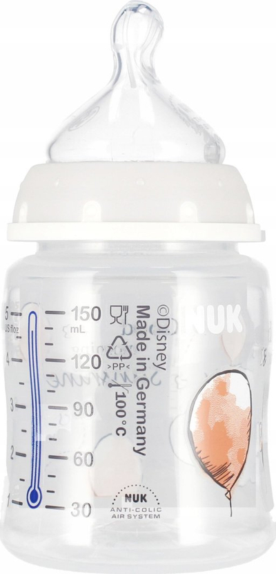 Biberon NUK First Choice+, 150 ml, tregues temperature, gri Donkey