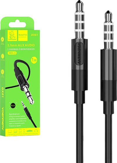 Kabllo audio Denmen DX01, jack 3.5 mm në jack 3.5 mm, 1 m, e zezë
