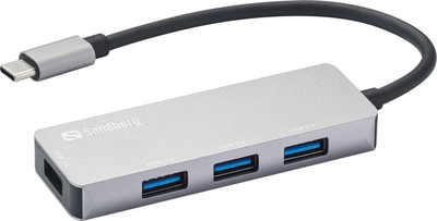 USB C приклучник Sandberg Saver, 1x USB 3.0, 3x USB 2.0, сребрен