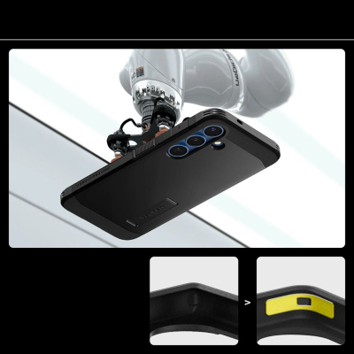 Mbrojtëse telefoni Spigen Tough Armor AI MagFit për Galaxy S25, me këmbëz për mbajtje, e zezë