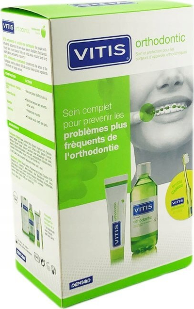 Сет за уста Витис Фарма Vitis Orthodontic, водица за уста 500 ml, паста за заби 100 ml, зелено