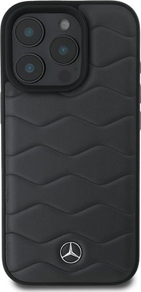 Këllëf telefoni Mercedes MB Waves Leather për iPhone 16 Pro Max 6.9", lëkurë, gri e errët