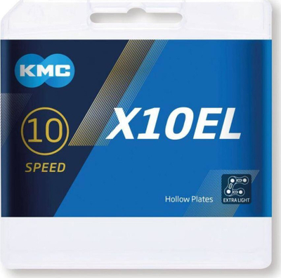 Zinxhir biçiklete KMC X10EL, 10 marshe, super i lehtë, ngjyrë argjendtë