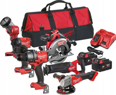 Set veglash pa kabllo Milwaukee M18 FPP6E3-502B, 18V, 2x 5Ah Li-Ion, e kuqe me të zezë