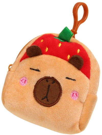 Portofol pelushi me varëse Capybara Strawberry, 9.5 x 8 cm, i kuq