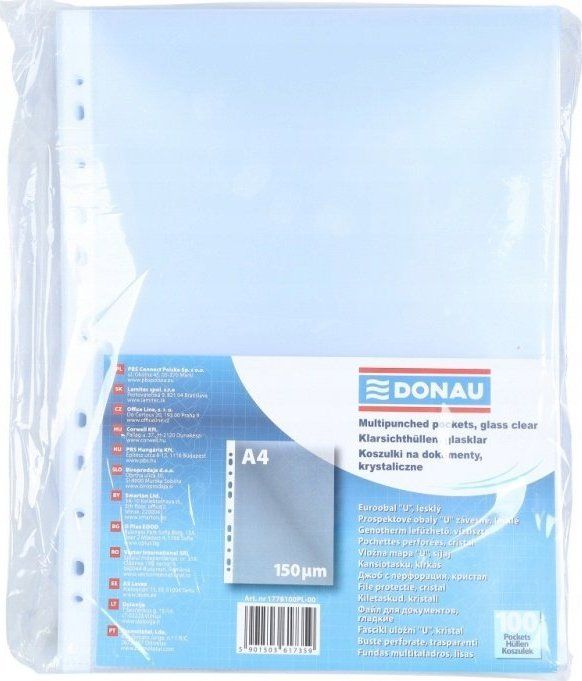 Fletë mbrojtëse dokumentesh Donau A4, 150 mikron, transparente, 100 copë