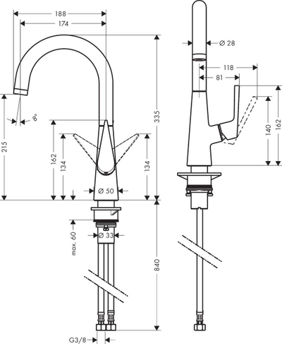 Rubinet kuzhine Hansgrohe Talis S 220, grykë e lartë me hark, rrotullim 360°, krom
