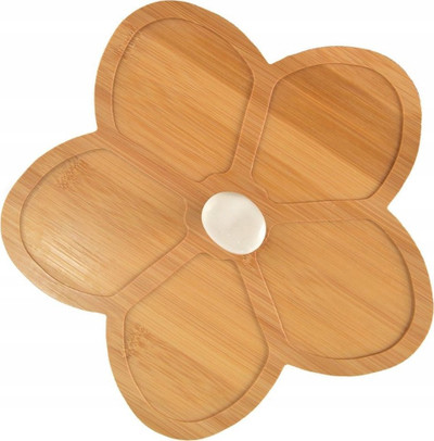 Set tasash porcelani me tabaka bambuje, 5 tasa, 4 shkopinj, e bardhë