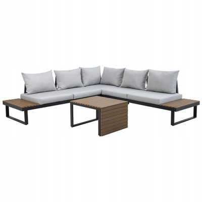 Set mobilje kopshti Marbella, divan këndor, tavolinë alumini, gri