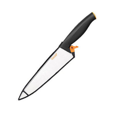 Thikë Fiskars, për kuzhinë, me këllëf, zezë/portokalli