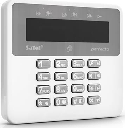 Tastierë wireless Satel PRF LCD A2 ABAX2, ekran LCD, me lexues kartele, e bardhë